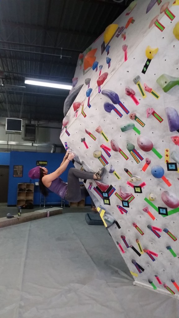 Powering through an overhang  @ Denver Bouldering Club this past weekend